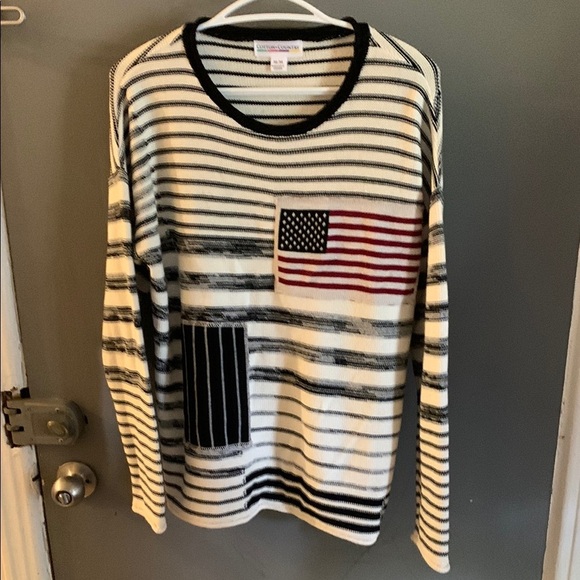 Cotton country Striped Black and White Sweater American flag cotton crewneck - Picture 1 of 5